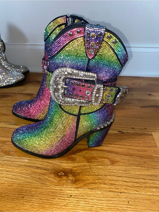 Dolls Kill Shoes - Dolls Kill Rainbow Rhinestone Cowboy Boots with Crystal Buckle brand new size 6